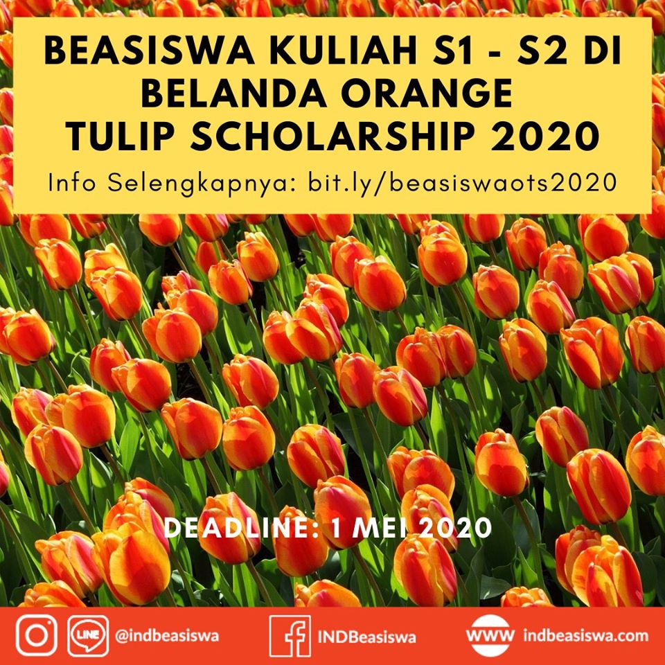 BEASISWA KULIAH S1 - S2 DI BELANDA ORANGE TULIP SCHOLARSHIP 2020