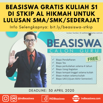 BEASISWA GRATIS KULIAH S1 DI STKIP AL HIKMAH UNTUK LULUSAN SMA/SMK/SEDERAJAT⁣