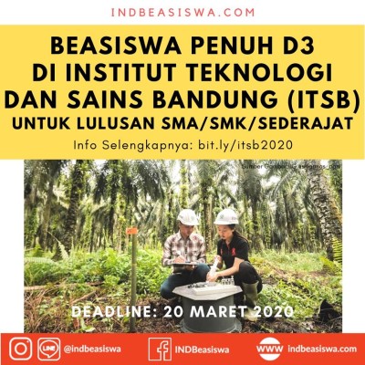 BEASISWA PENUH KULIAH D3 DI ITSB UNTUK LULUSAN SMA/SMK/SEDERAJAT⁣