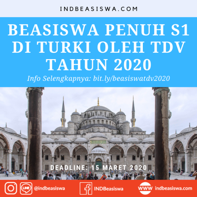 BEASISWA PENUH S1 DI TURKI OLEH TDV TAHUN 2020⁣