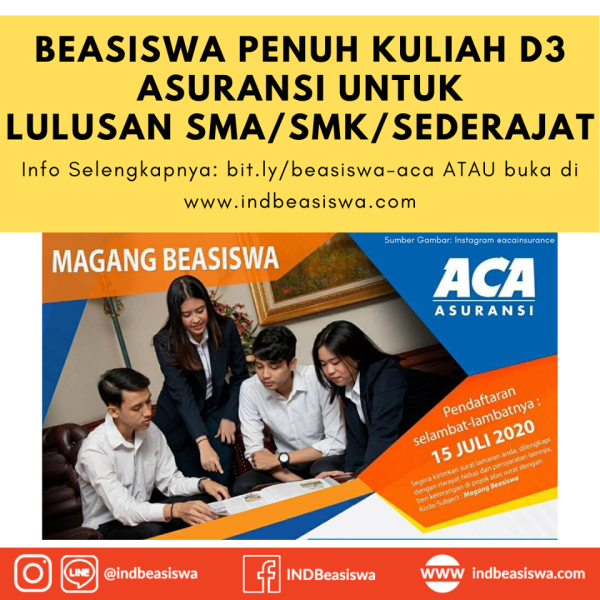 BEASISWA ACA KULIAH D3 ASURANSI FULL SCHOLARSHIP UNTUK LULUSAN SMA/SMK/SEDERAJAT