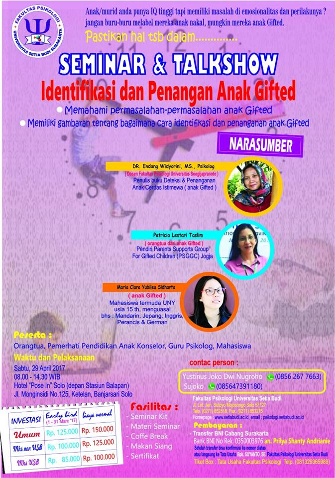 Poster Seminar dan Talkshow "Identifikasi dan Penanganan Anak Gifted" 