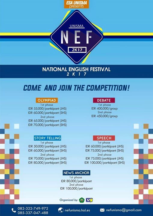 Poster NEF UNISMA 2017 (National English Festival of Unisma 2017)