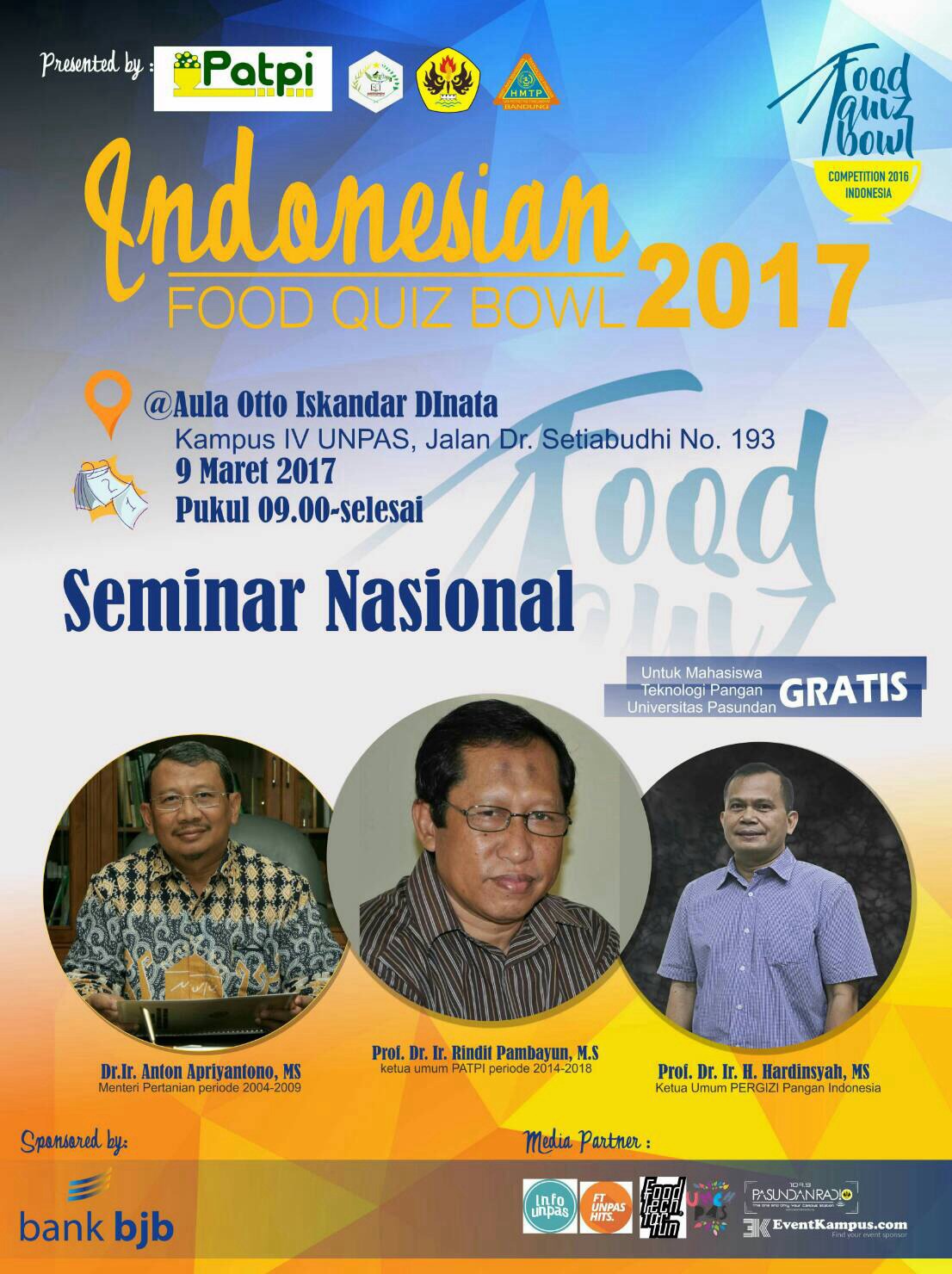 Poster Seminar Nasional Indonesian Food Quiz Bowl Competition 2017 (IFQB)