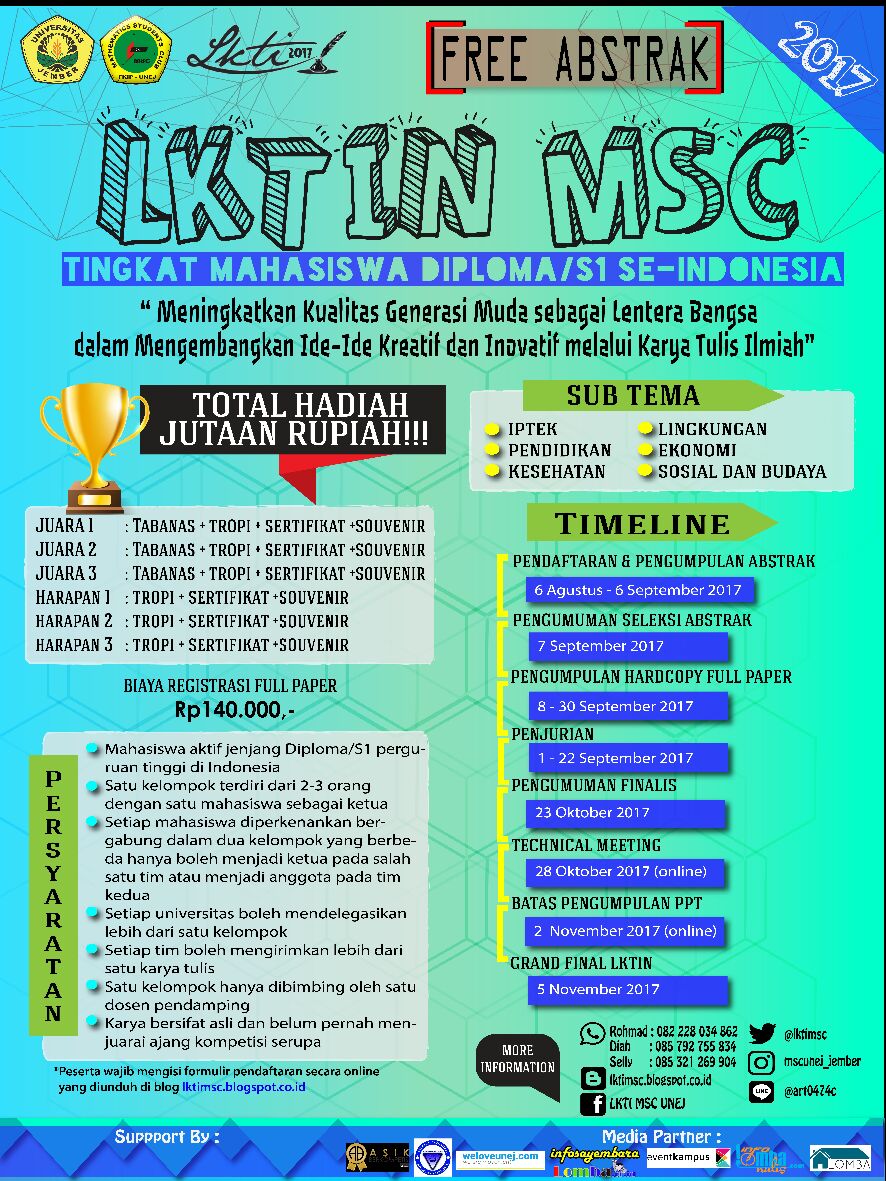 Poster LOMBA KARYA TULIS ILMIAH NASIONAL MATHEMATICS STUDENTS CLUB (MSC) 2017