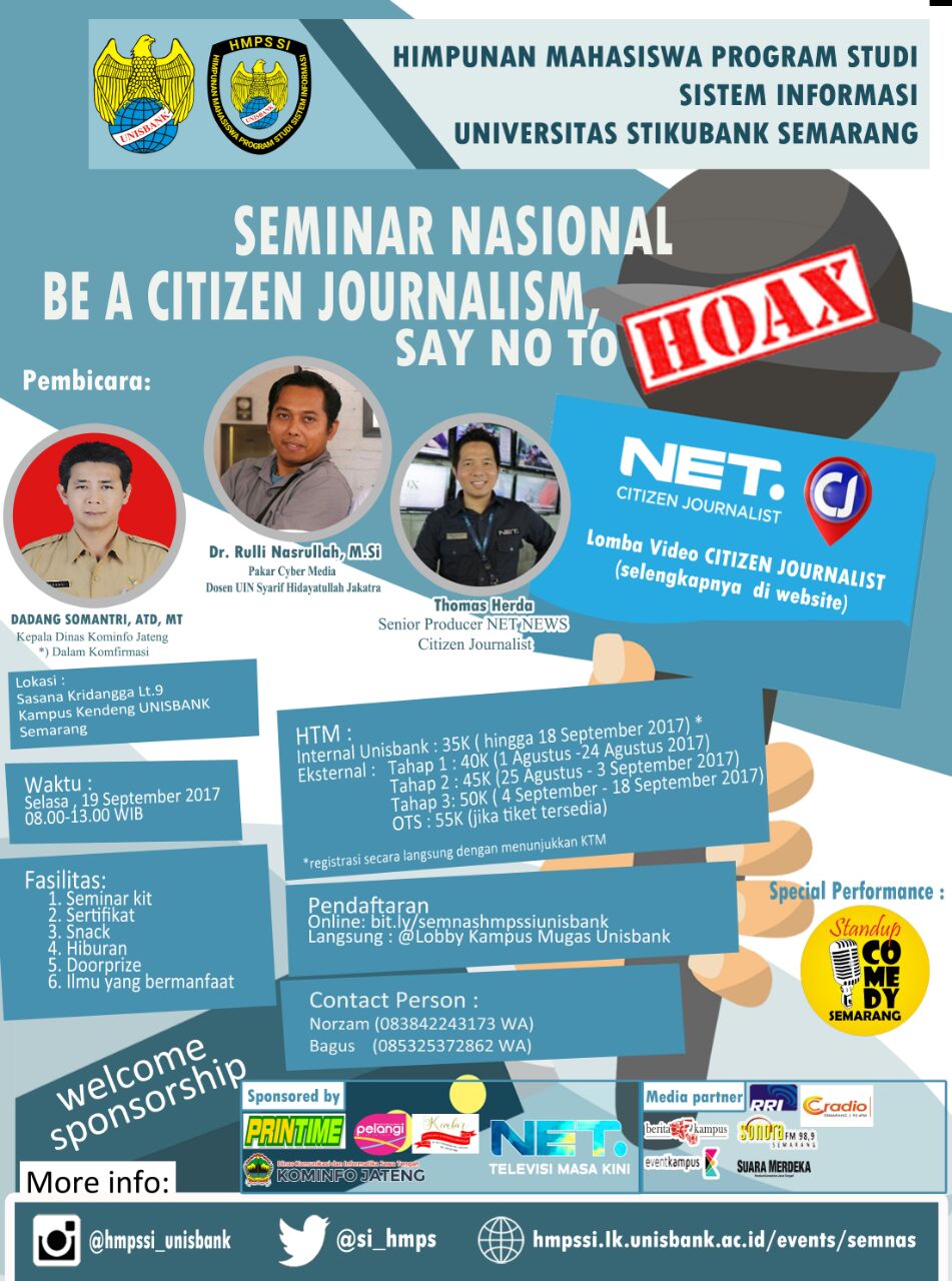 Poster Seminar Nasional Be A Citizen Journalism, Say No To HOAX!!!