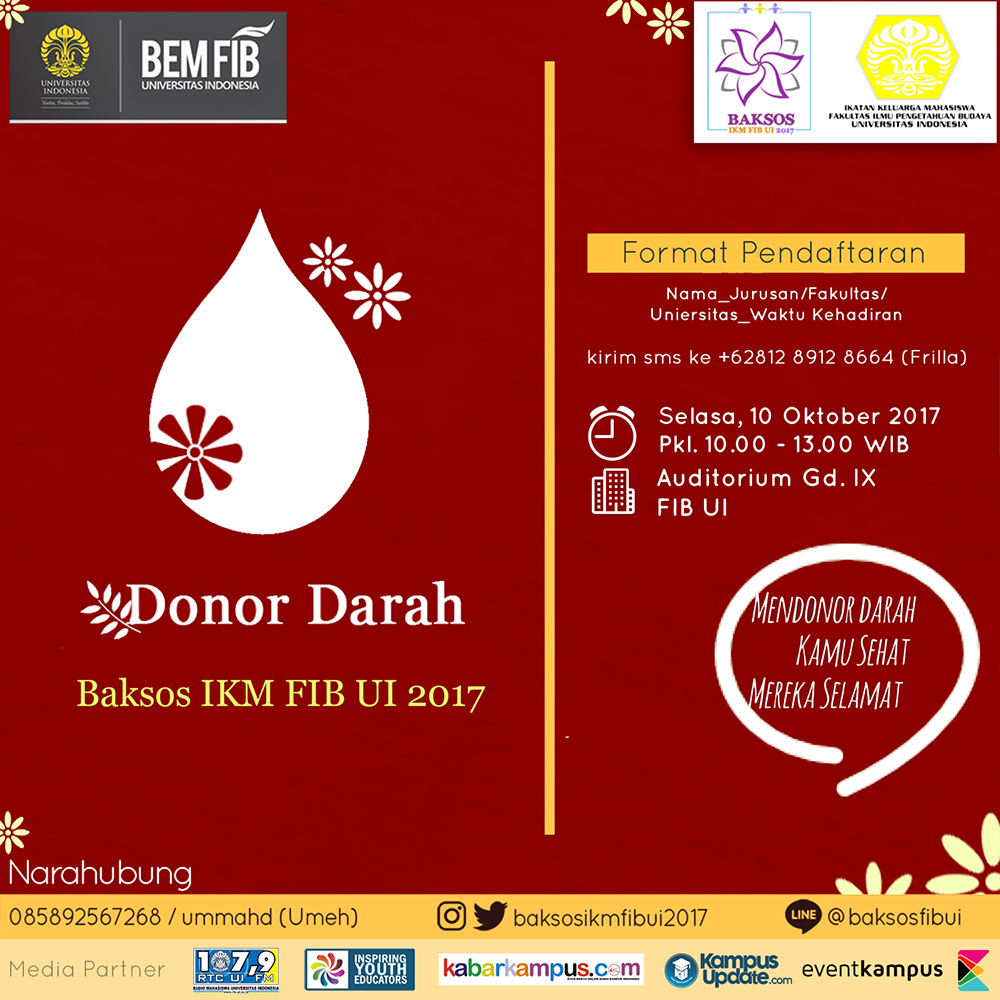 Poster Donor Darah Bakti Sosial IKM FIB UI 2017
