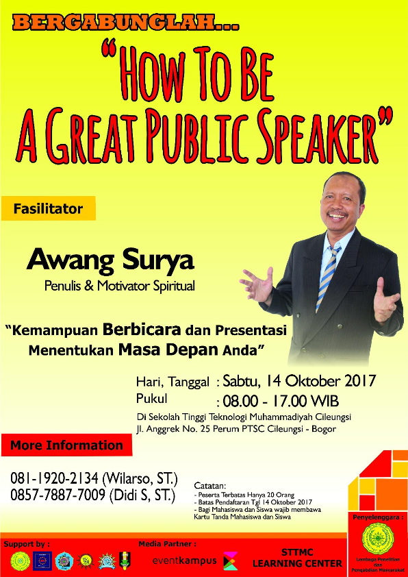 Poster Pelatihan "HOW TO BE A GREAT PUBLIC SPEAKER"