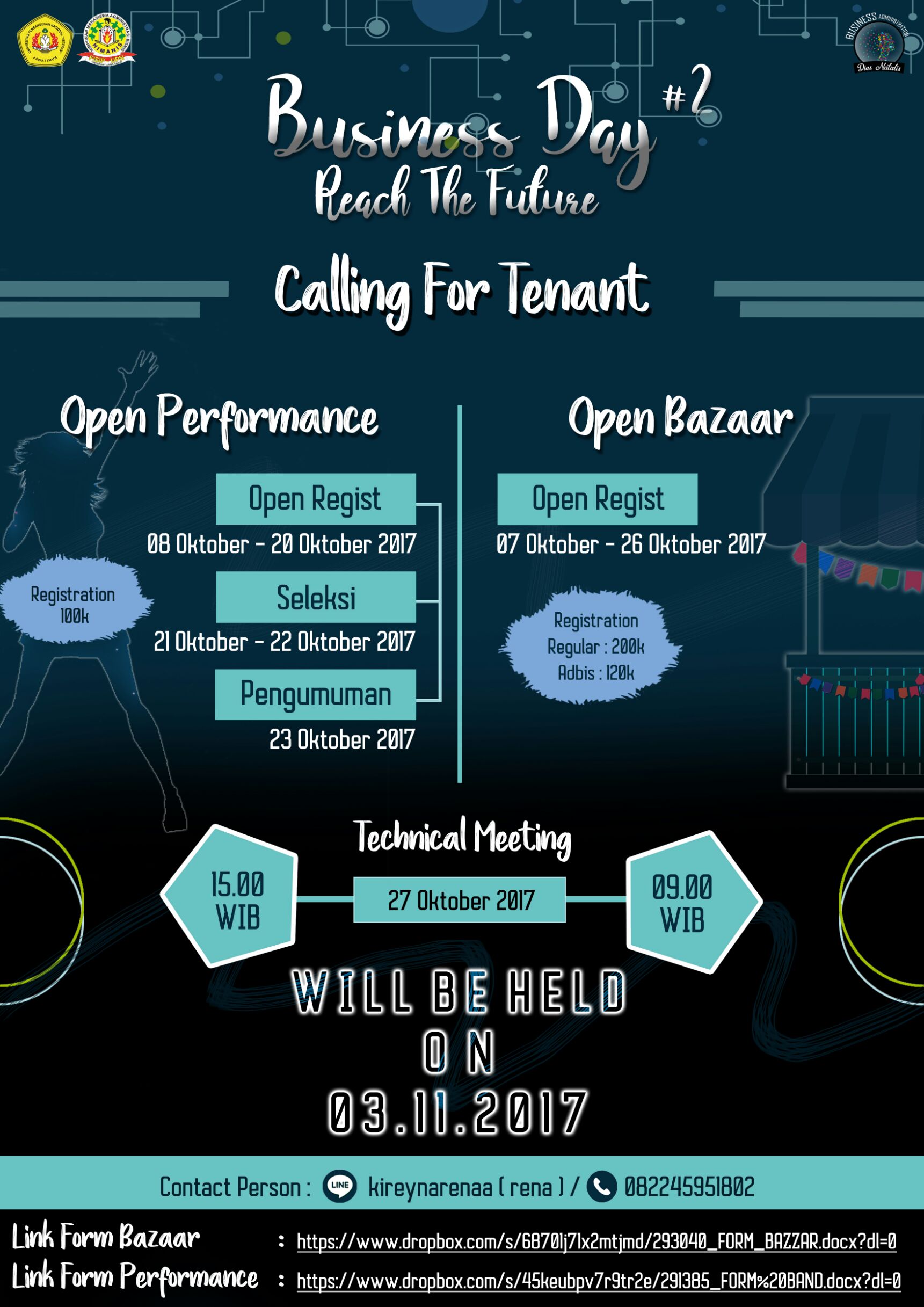 Poster Calling For Tenant! Business Day #2 Reach The Future