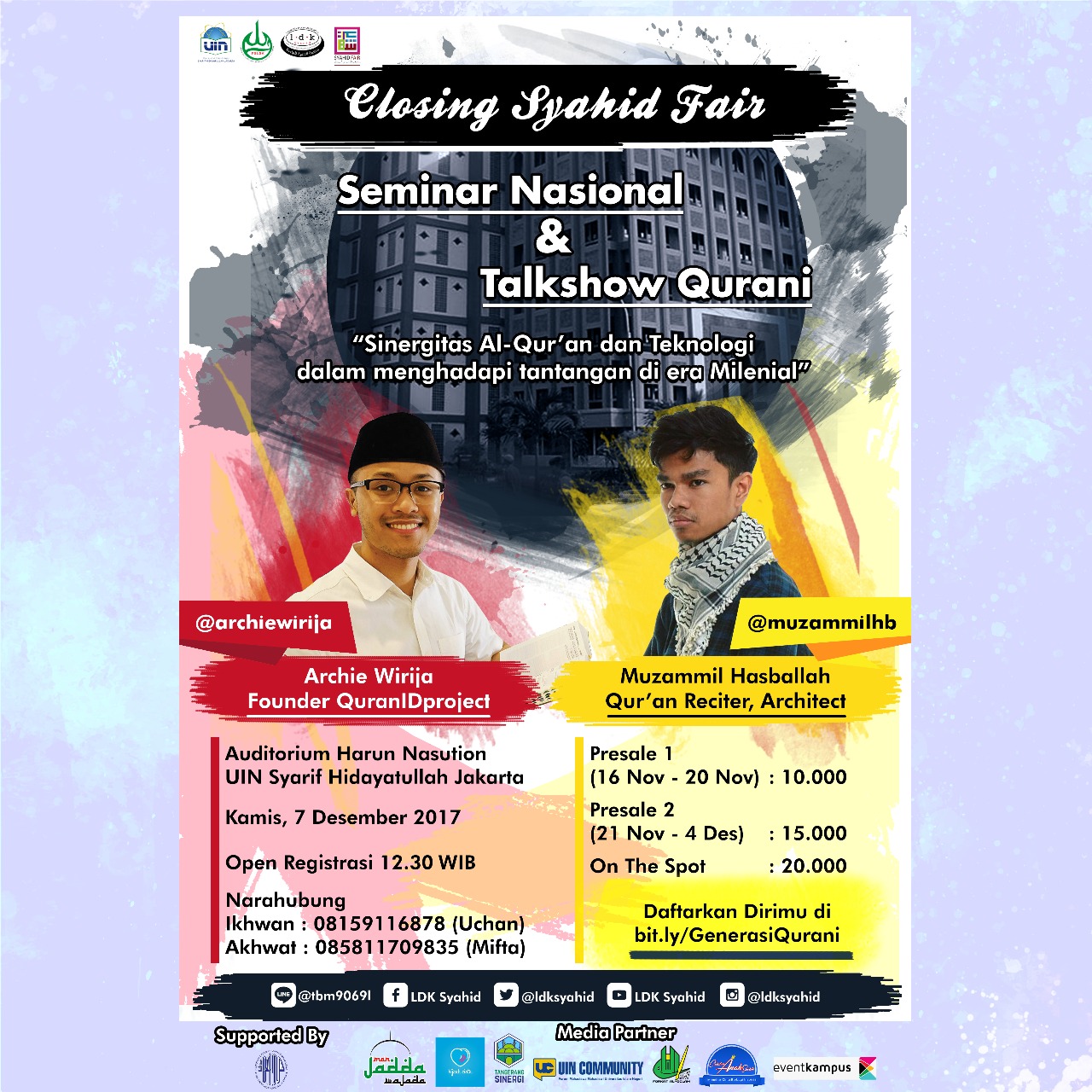 Poster Seminar Nasional dan Talkhsow Qur'ani (Ust. Muzammil Hasballah dan Archie Wirija)