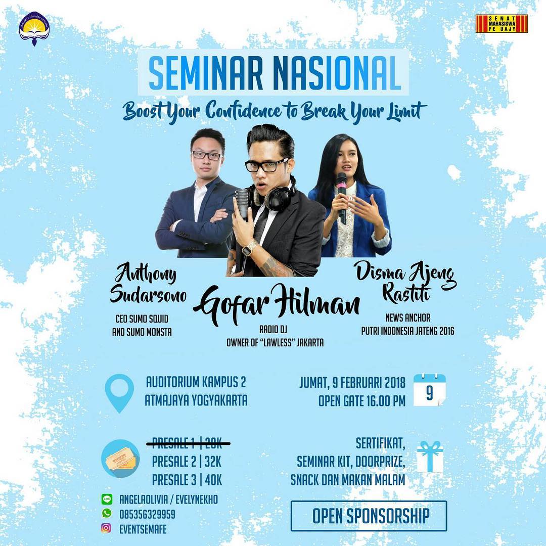 Poster SEMINAR NASIONAL 2018 'Boost Your Confidence to Break Your Limit'