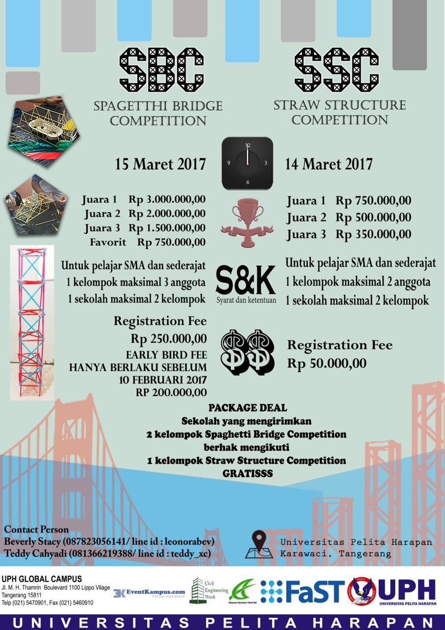 Poster SBC & SSC Spagethi Bridge Competition Straw Structure Competition