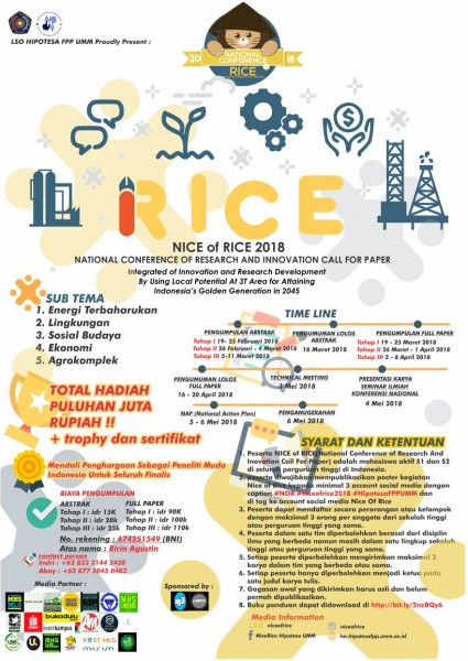 NICE of RICE 2018 (National Conference of Research and Innovation Call for Paper)