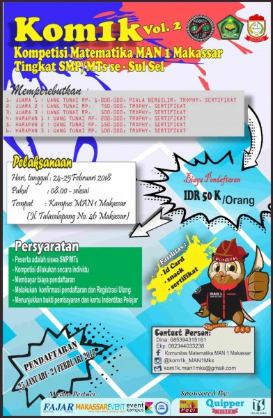 Kompetisi Matematika Man 1 Makassar Kom1k Vol Ii Eventkampus Com