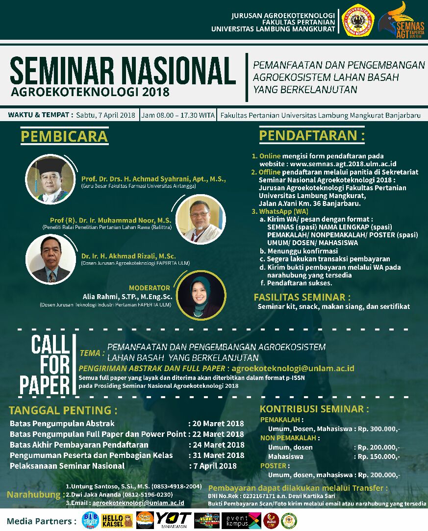 Poster SEMINAR NASIONAL AGROEKOTEKNOLOGI 2018