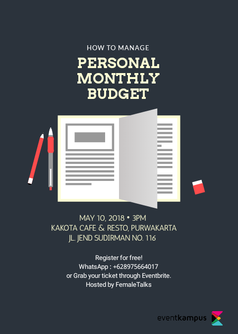 Poster How to Manage Personal Monthly Budget X FemaleTalks