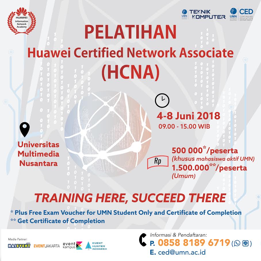 Poster Pelatihan Huawei Certified Network Associate (HCNA) Di UMN 04-08 Juni 2018