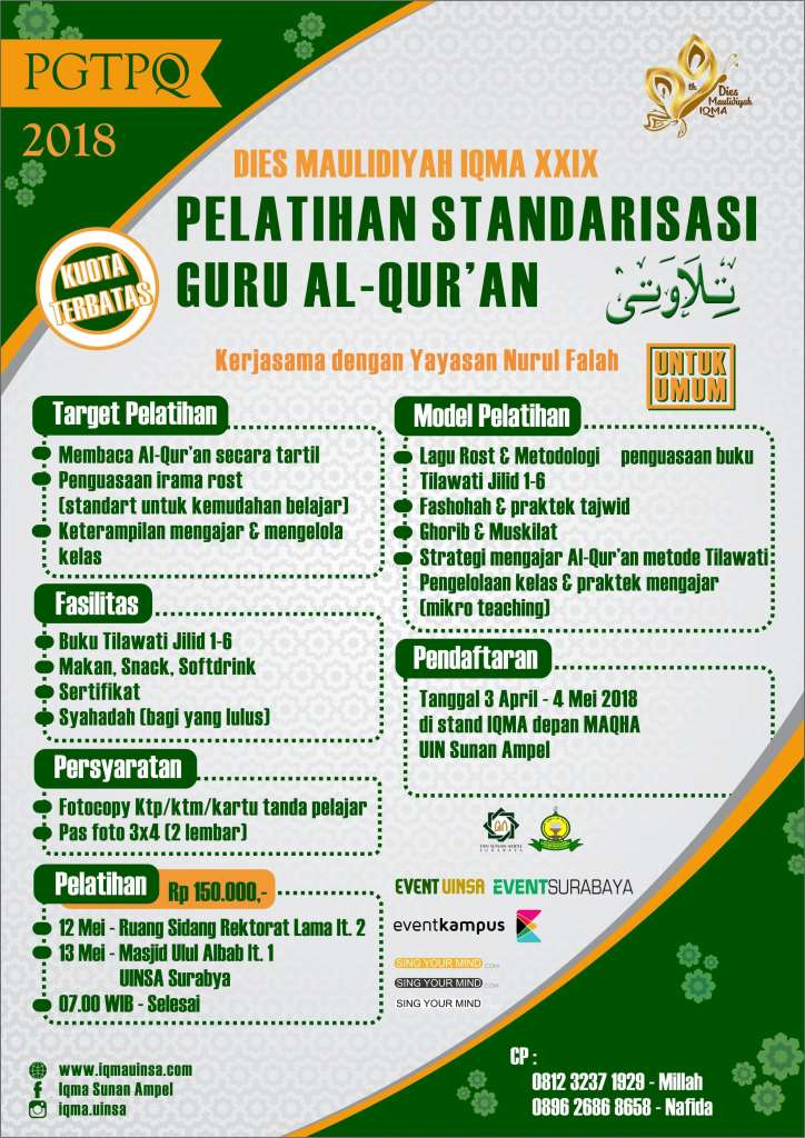 Poster Pelatihan Standarisasi Guru Al-Qur'an metode Tilawati