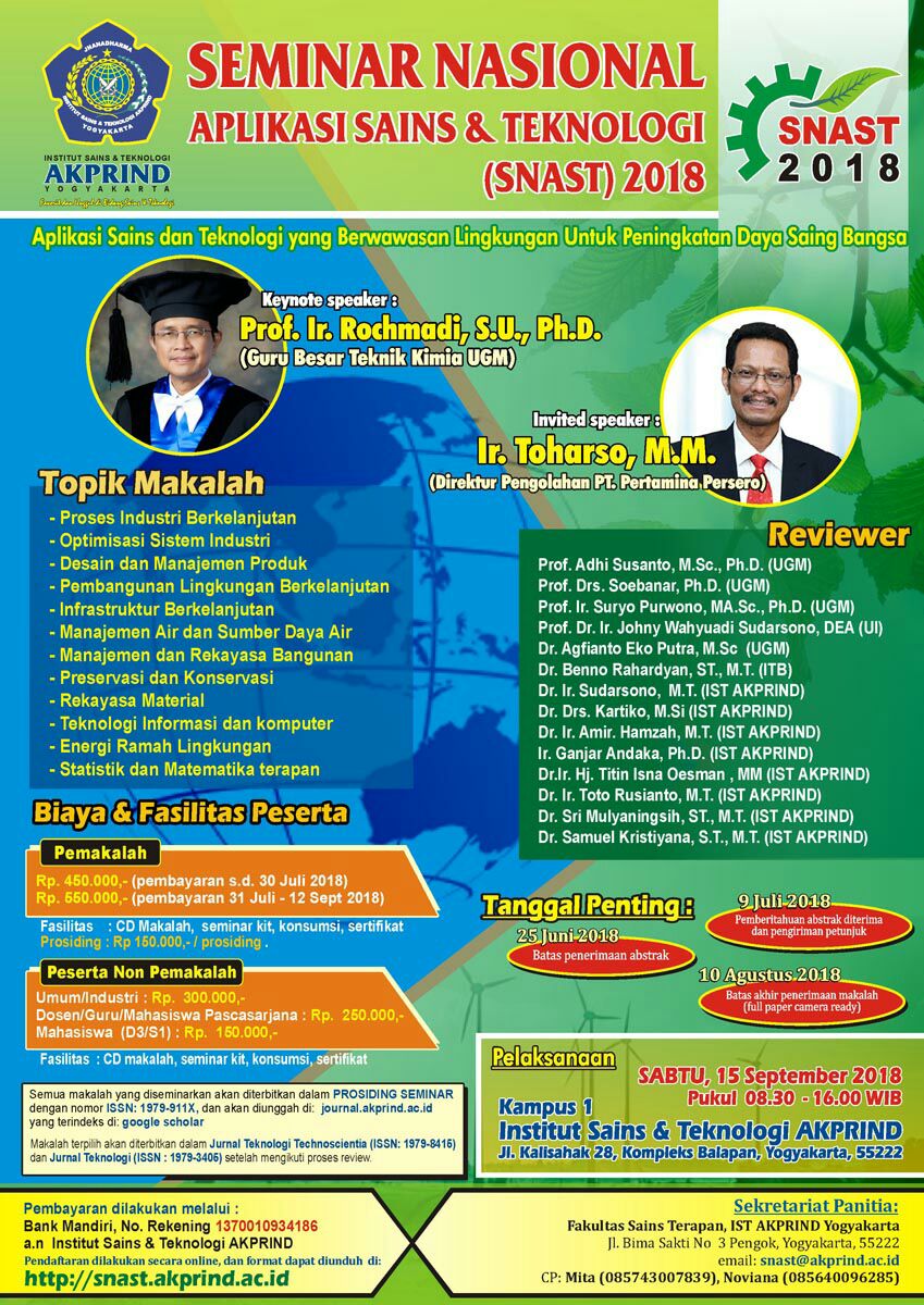 Poster Seminar Nasional Aplikasi Sains & Teknologi (SNAST) 2018