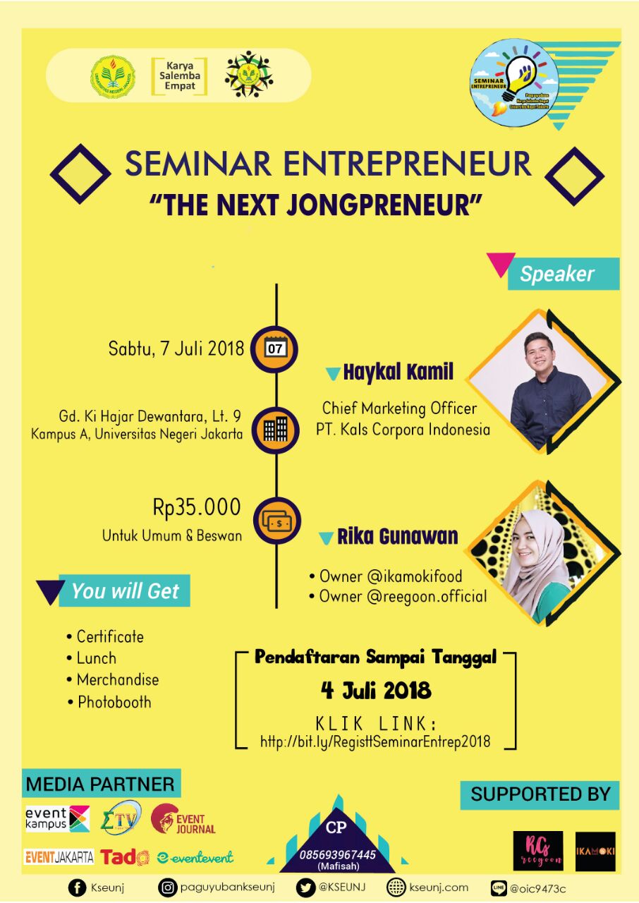 Poster Seminar Entrepreneur 2018 "The Next Jongpreneur"
