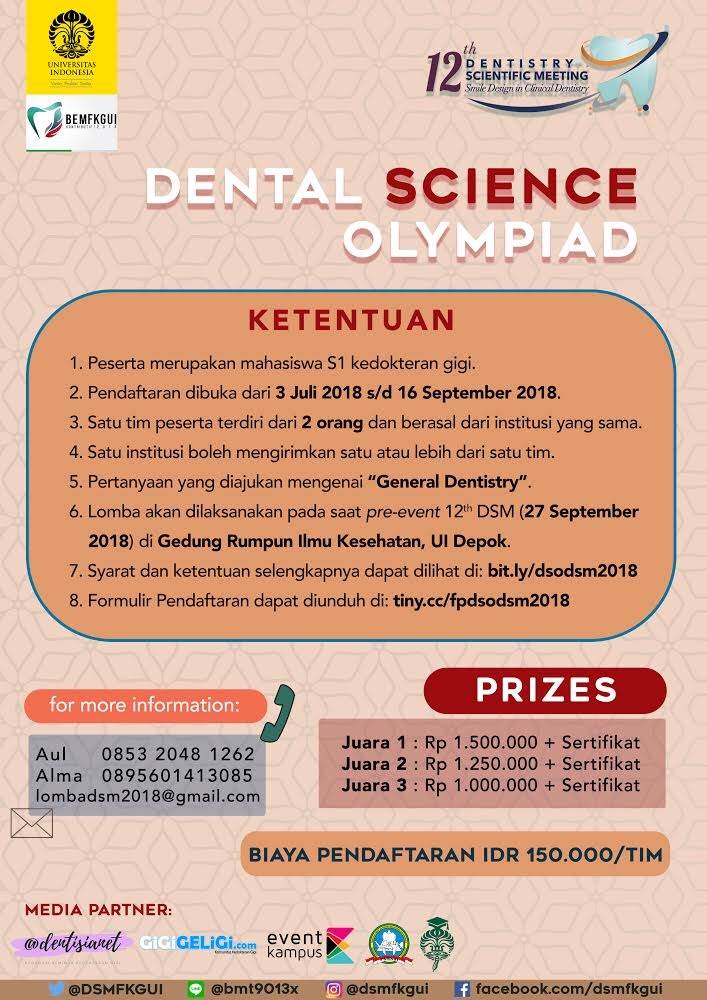 Poster 12th DENTISTRY SCIENTIFIC MEETING UNIVERSITAS INDONESIA - NATIONAL DENTAL SCIENCE OLYMPIAD