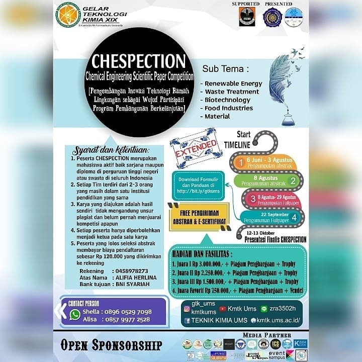 Poster CHESPECTION (Chemical Engineering Scientific Paper Competition)