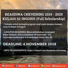 Poster Beasiswa Chevening 2019-2020 Kuliah S2 di Inggris FULL