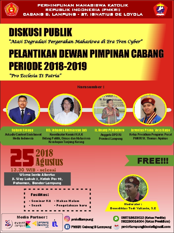 Poster Diskusi Publik Dan Pelantikkan Dewan Pimpinan Cabang Periode 2018 -  2019
