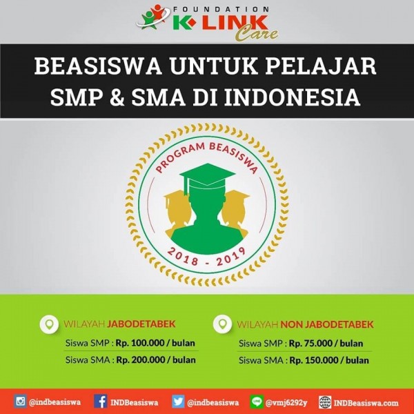 Beasiswa Pelajar SMP dan SMU Indonesia berupa Bantuan Dana Pendidikan