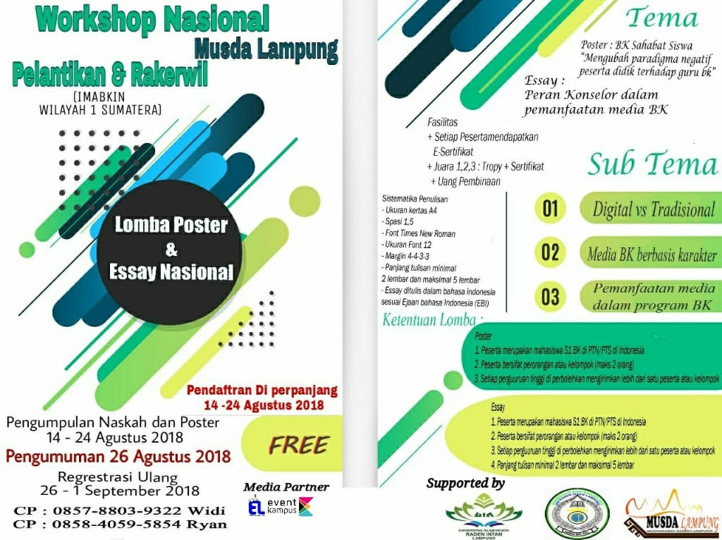 Poster Lomba Essay dan Poster, Workshop Nasional, Musyawarah Daerah Lampung Rakerwil dan Pelantikan IMABKIN