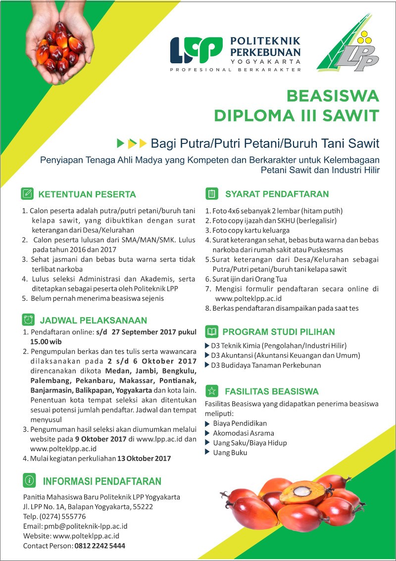 Poster Beasiswa Politeknik LPP Yogyakarta Kuliah D3 â€“ D4 Gratis