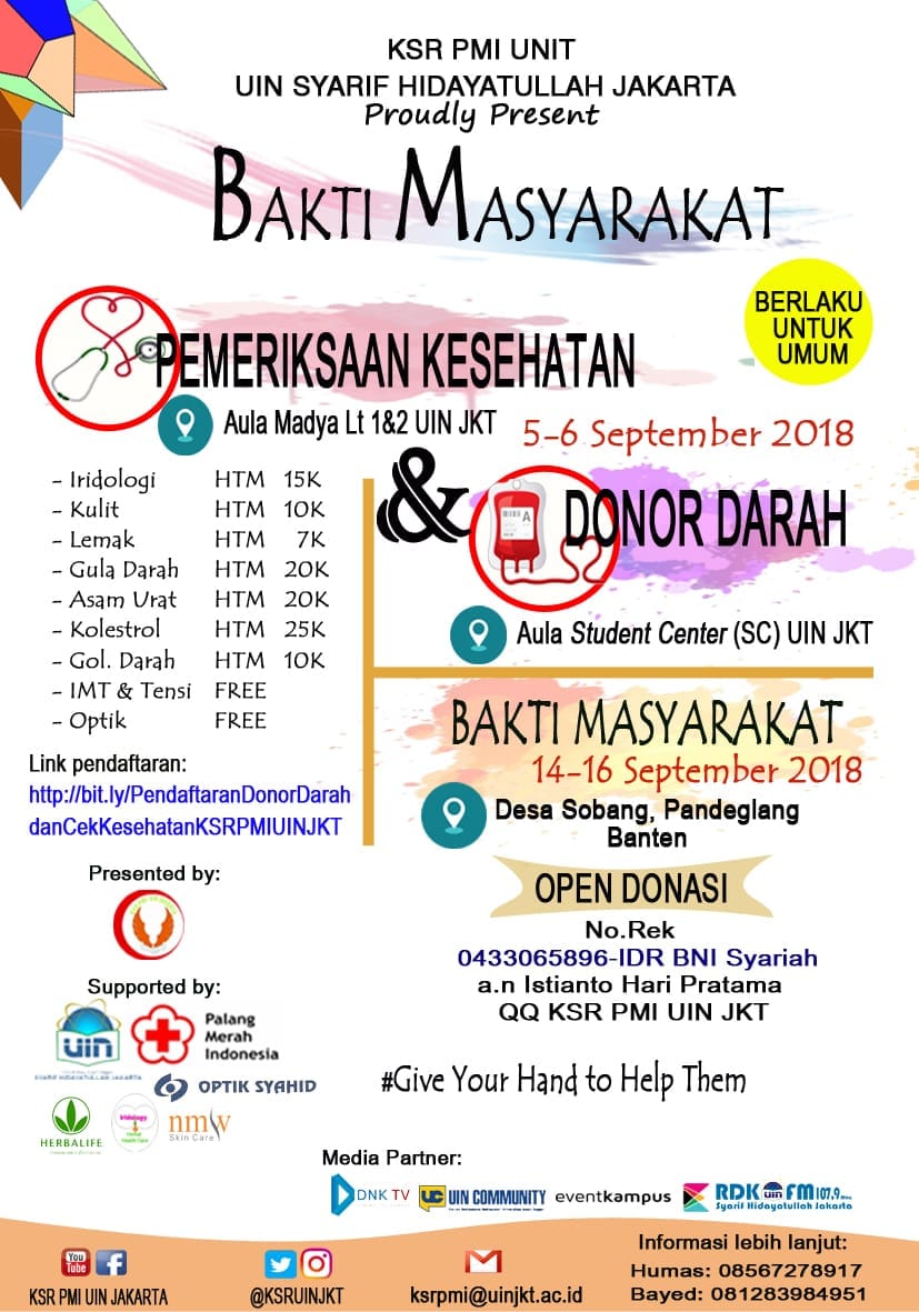 Poster Bakti Masyarakat KSR PMI Unit UIN Syarif Hidayatullah Jakarta