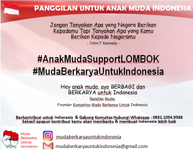 Poster Sosialisasi Campaign #AnakMudaSupportLOMBOK #MudaBerkaryaUNtukIndonesia