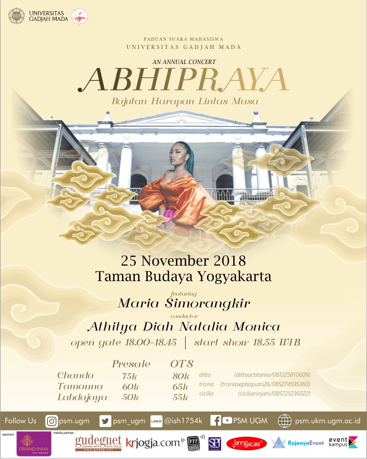 Poster ANNUAL CONCERT PSM UGM 2018 "ABHIPRAYA : Rajutan Harapan Lintas Masa"