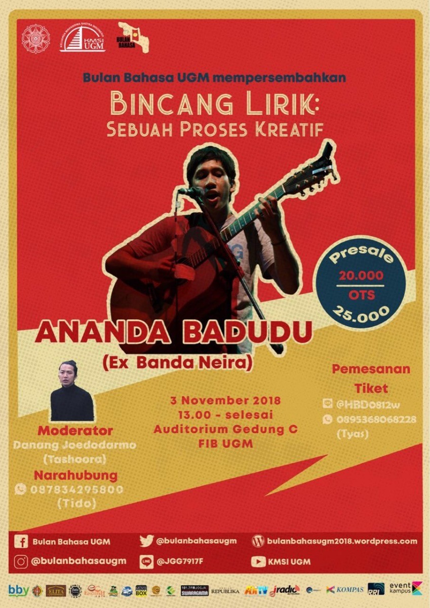 Poster Bincang Lirik: Sebuah Proses Kreatif Bersama Ananda Badudu