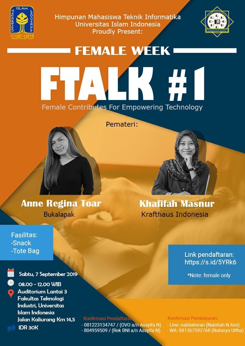 Poster (FEMALE ONLY) Female Talk #1 | with Anne Regina Toar (BukaLapak) and Afifah Mansur (Krafthaus Indonesia)