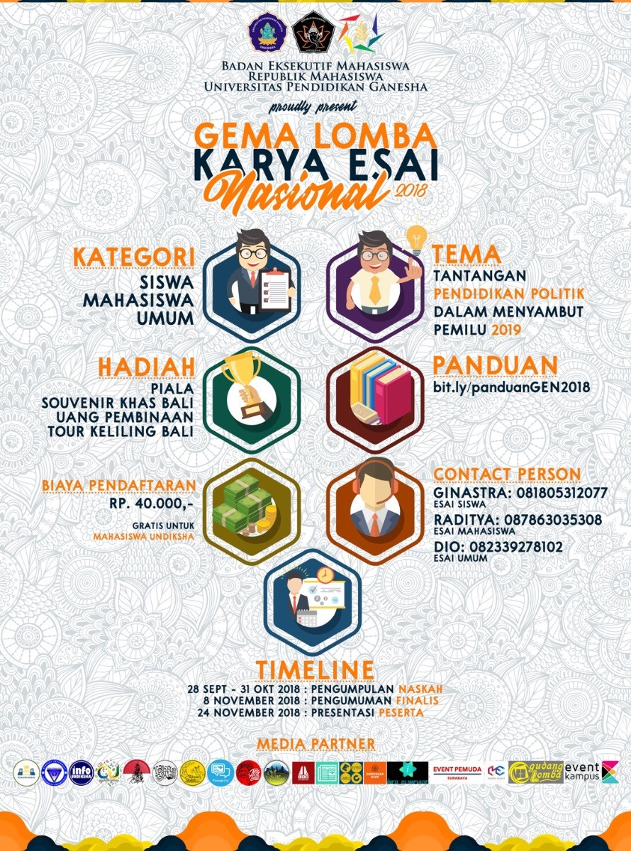 Poster Gema Lomba Karya Esai Nasional 2018 (Gelora Esai Nasional)