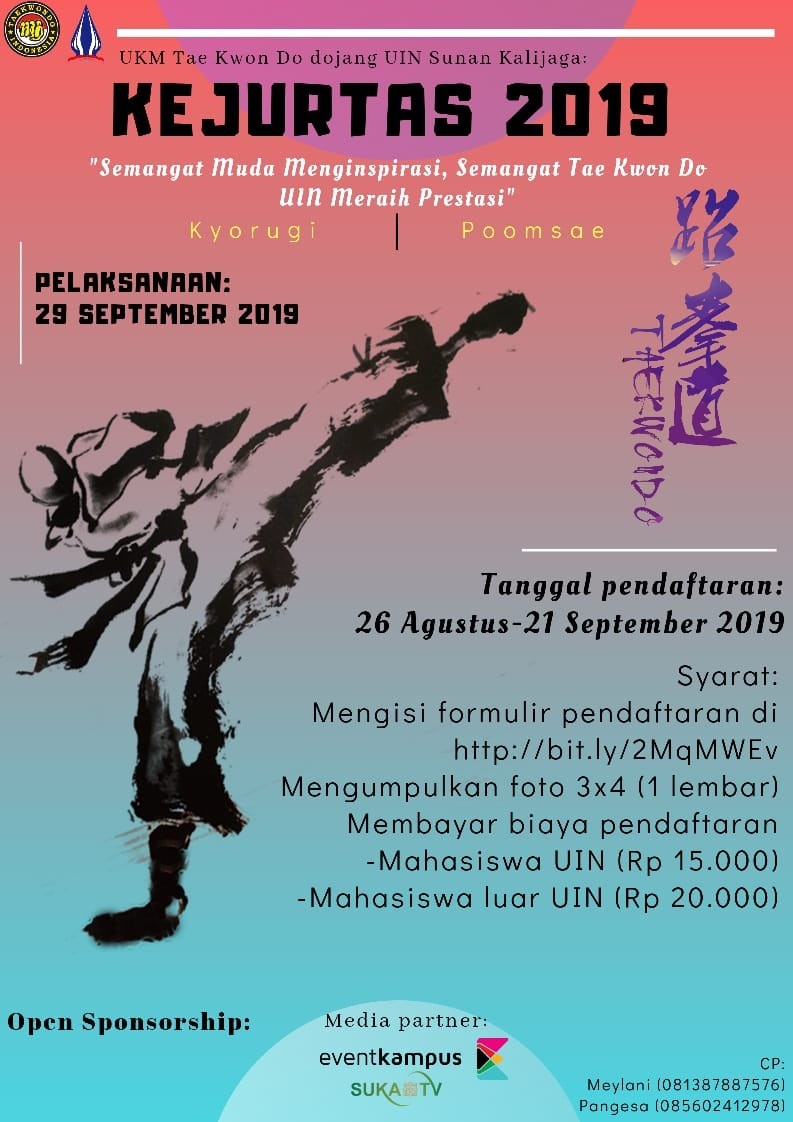 Poster Kejuaraan Taekwondo Antar Fakultas 2019 UIN Sunan Kalijaga