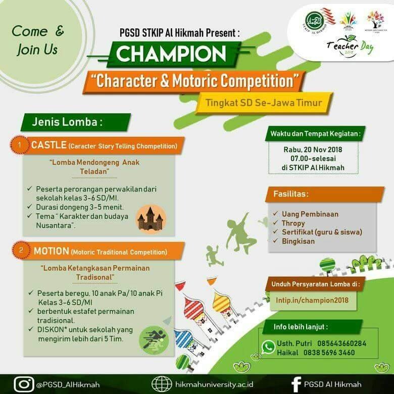 Poster Lomba Anak SD CHAMPION 2018 "Character & Motoric Competition" Tingkat SD Se - Jawa Timur