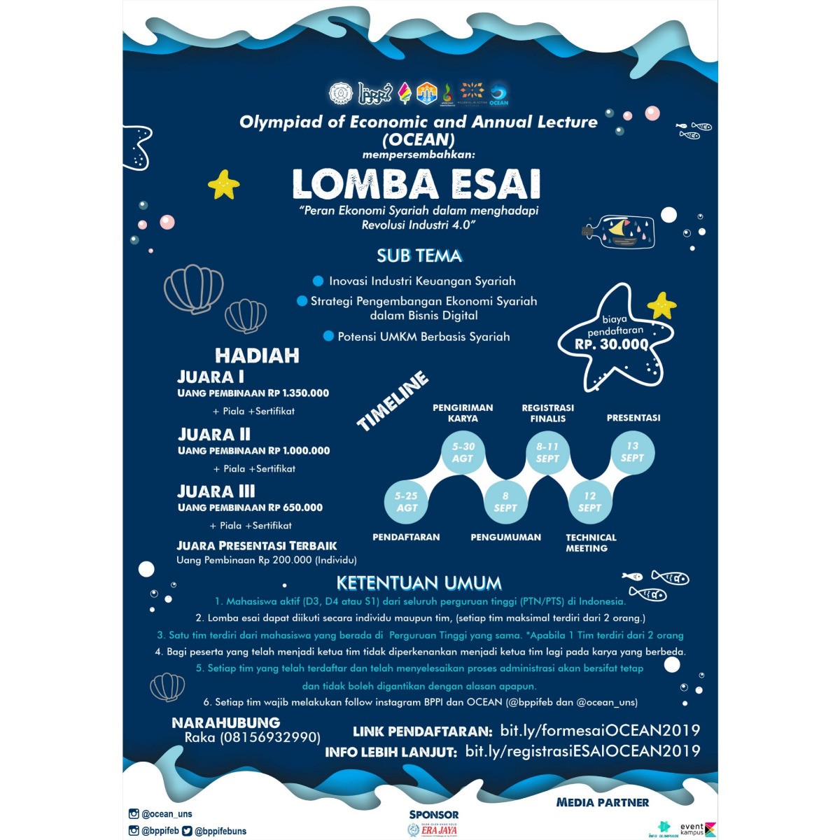 Poster Lomba Esai Nasional OCEAN BPPI FEB Universitas Sebelas Maret