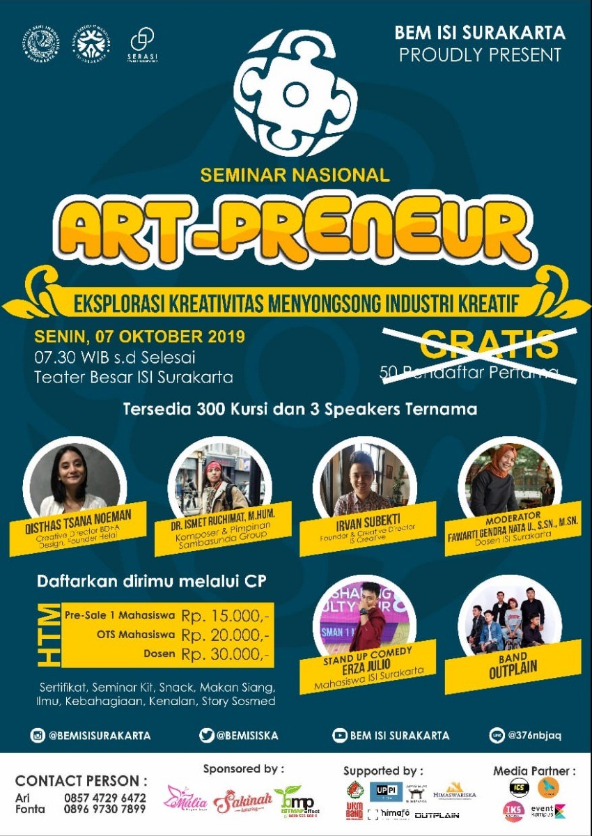 Poster Seminar Nasional "Art-Preneur: Eksplorasi Kreativitas Menyongsong Industri Kreatif"