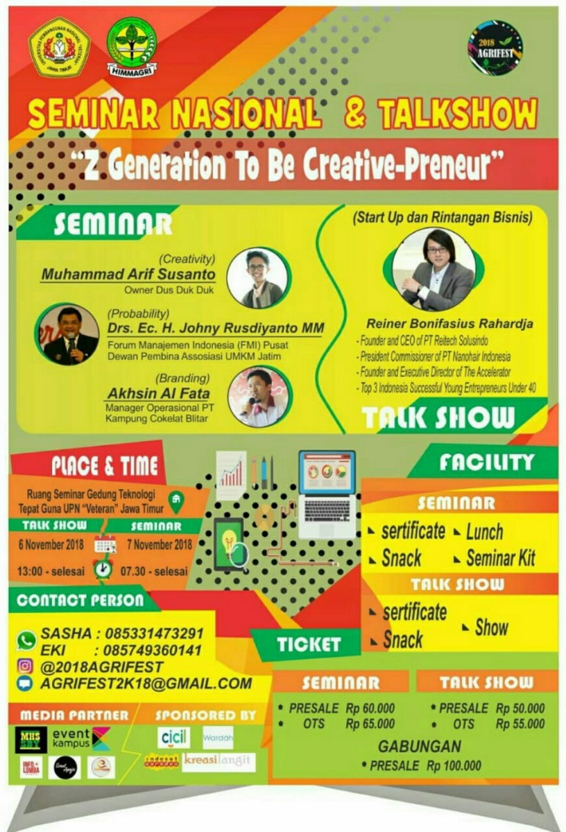 Poster SEMINAR NASIONAL DAN TALKSHOW AGRIFEST 2018