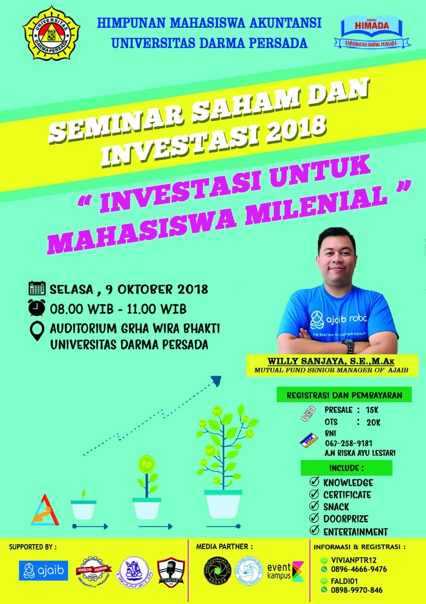 Poster Seminar Saham dan Investasi 2018 "Investasi Untuk Mahasiswa Milenial"