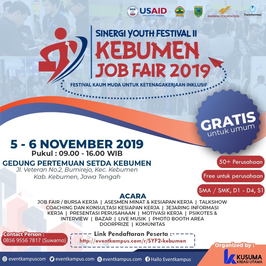 Poster Sinergi Youth Festival II – Kebumen Job Fair 2019