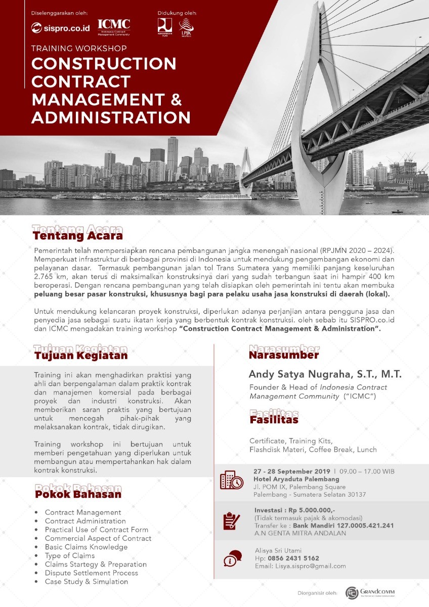 Poster Training Workshop Construction Contract Management & Administration