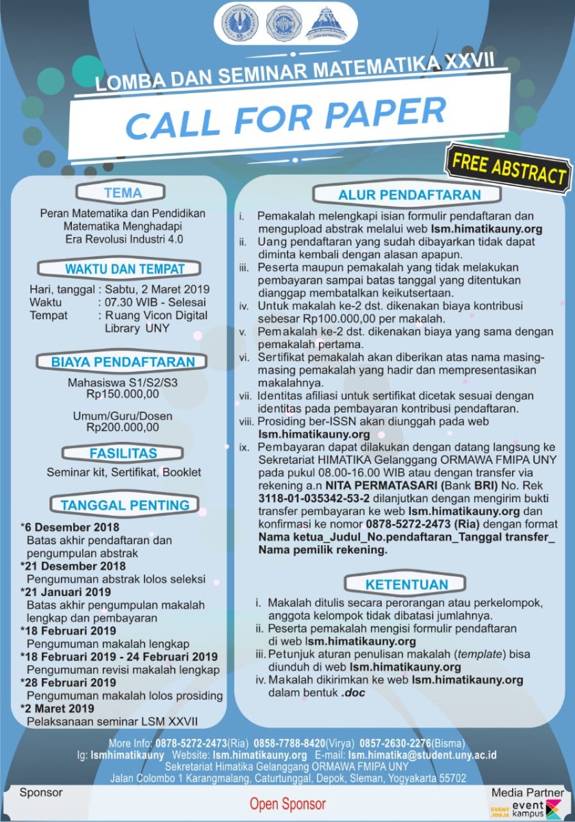 Poster Call for Paper Lomba dan Seminar (LSM) XXVII HIMATIKA FMIPA UNY