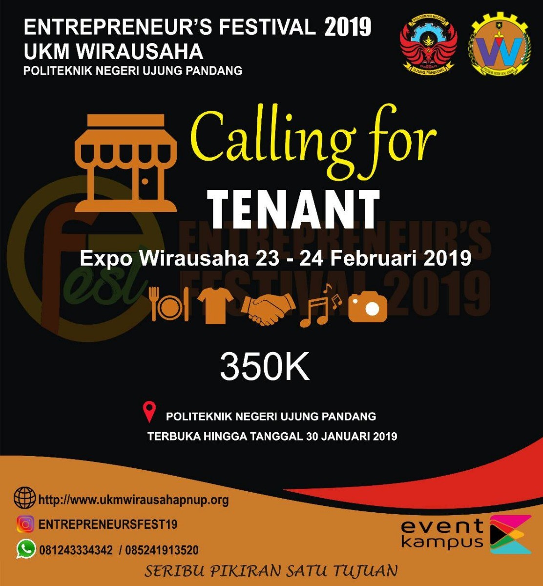 Poster Calling For Tenant ENTREPRENEUR'S FESTIVAL 2019 UKM WIRAUSAHA PNUP