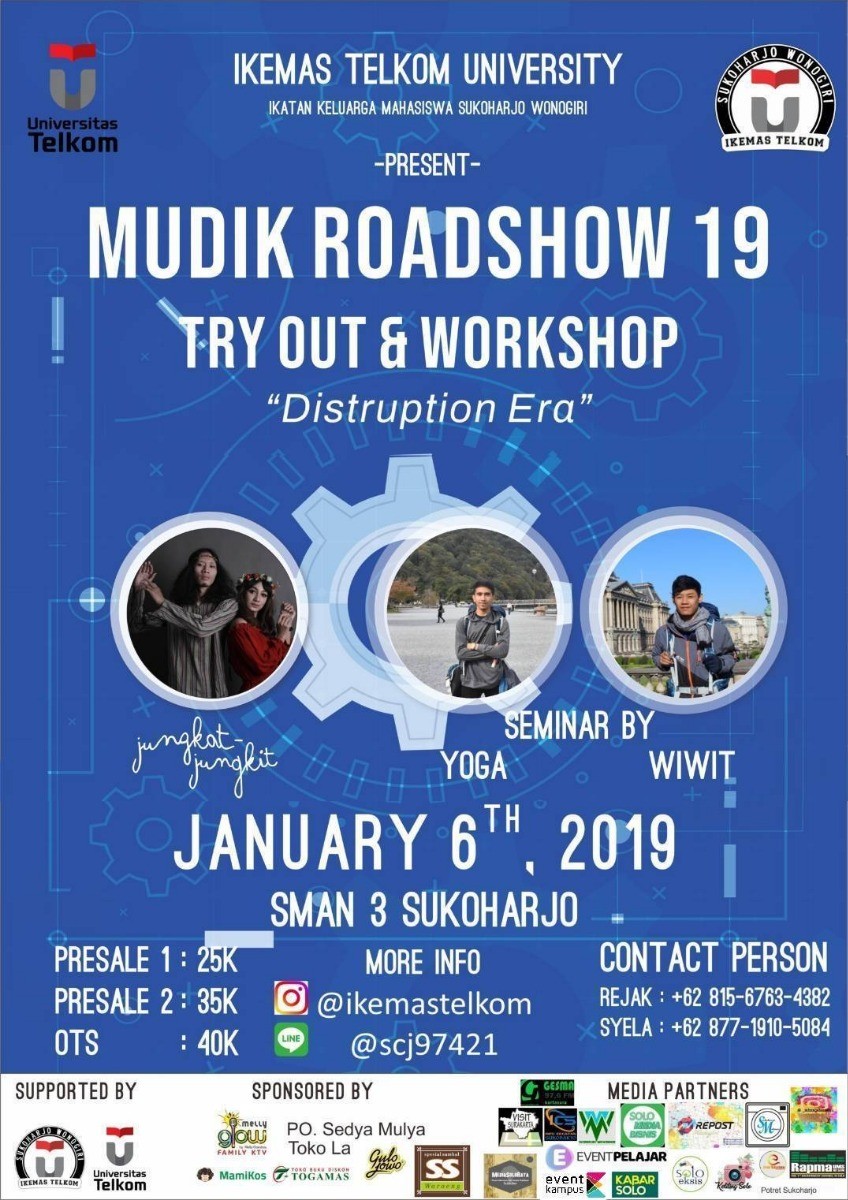 Poster MUDIK ROADSHOW 19 TRY OUT & WORKSHOP "Distruption Era"