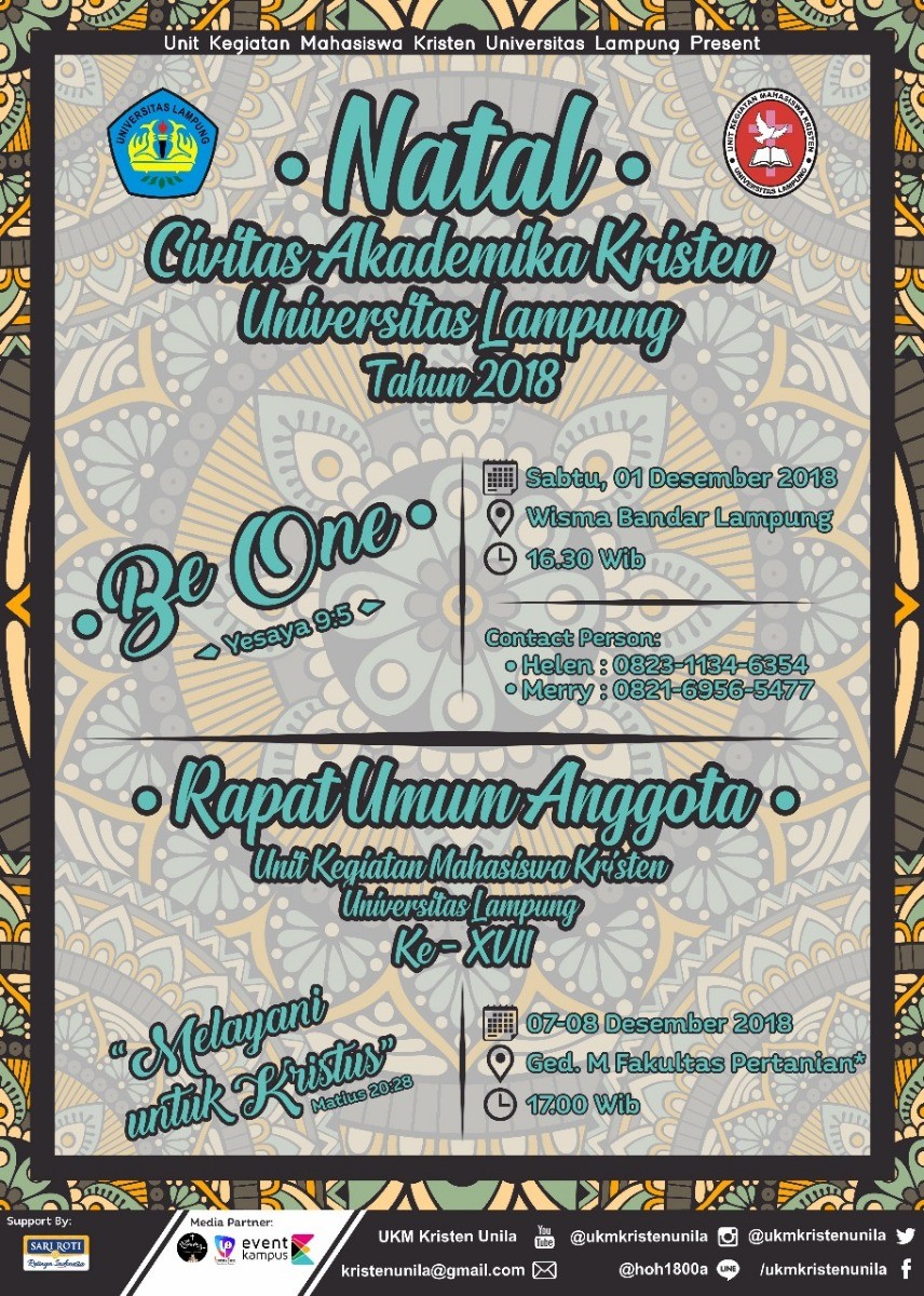 Poster Natal dan Rapat Umum Anggota (RUA) Civitas Akademika Kristen Universitas Lampung