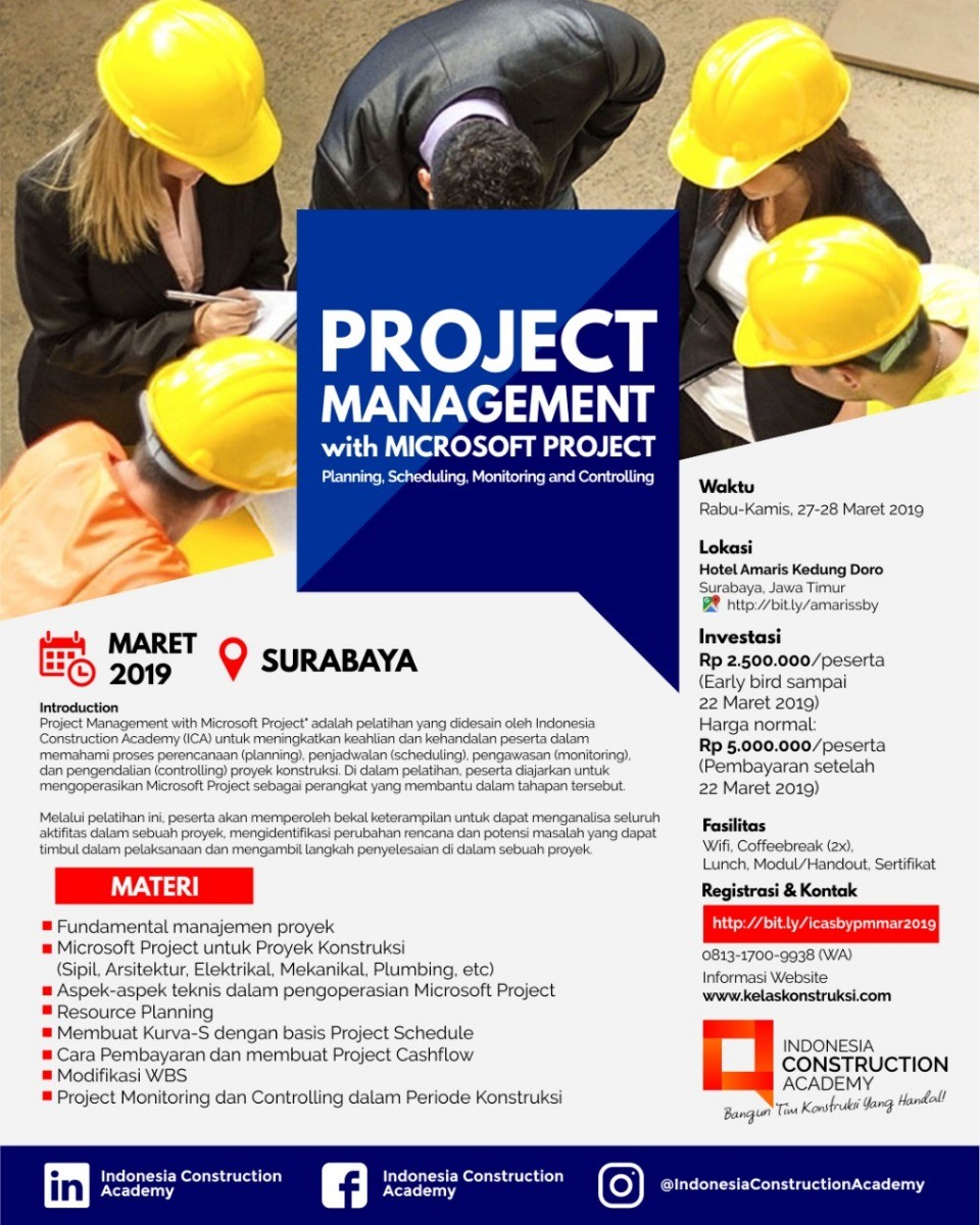 Poster Public Training "Project Management with Ms. Project' by Indonesia Construction Academy